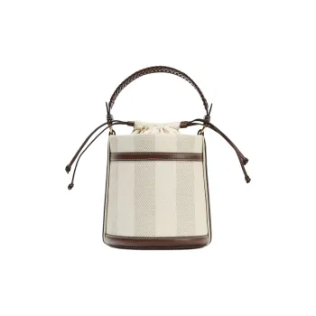 ZARA Cotton Bucket Bag, Crossbody Handbag Medium Size Women's Light Beige