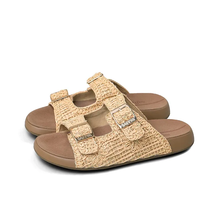 Safiya Rubber Sole Quiet Slide Slippers Women's Apricot-1