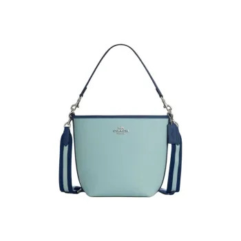 COACH City Double Sided Pebbled Leather Bucket Bags Crossbody Bag, Shoulder Bag Trumpets Women's Light Blue & Dark Blue