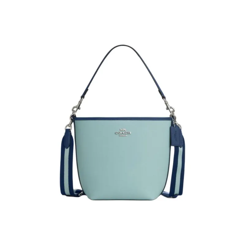 COACH City Double Sided Pebbled Leather Bucket Bags Crossbody Bag, Shoulder Bag Trumpets Women's Light Blue & Dark Blue-0