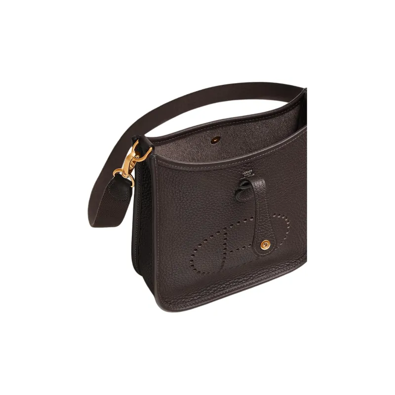 HERMES Evelyne Clemence Leather Shoulder Bag Women's Dark Brown-3