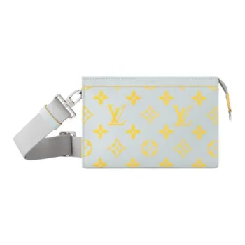 LOUIS VUITTON Gaston Canvas Bag Wallet, Crossbody Bag, Shoulder Bag Men's Gray & Yellow