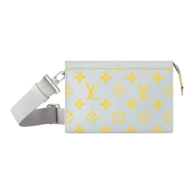 LOUIS VUITTON Gaston Canvas Bag Wallet, Crossbody Bag, Shoulder Bag Men's Gray & Yellow-0