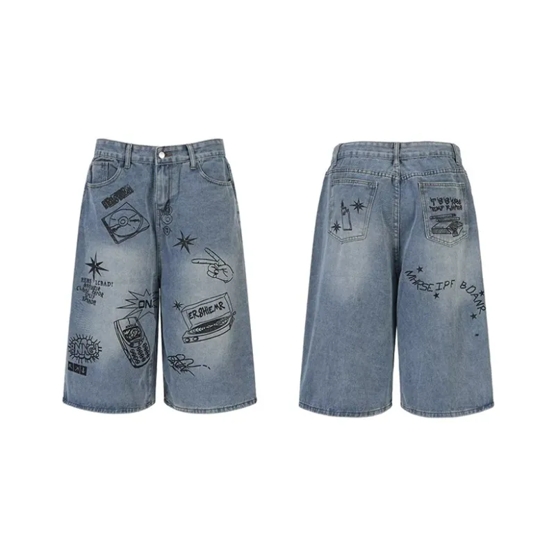 HKRXEC Denim Shorts Men Light Blue-2