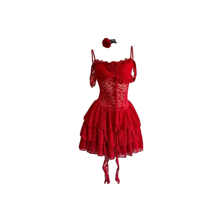 TIBINB Slip Dresses Women's Burgundy Skirt-0