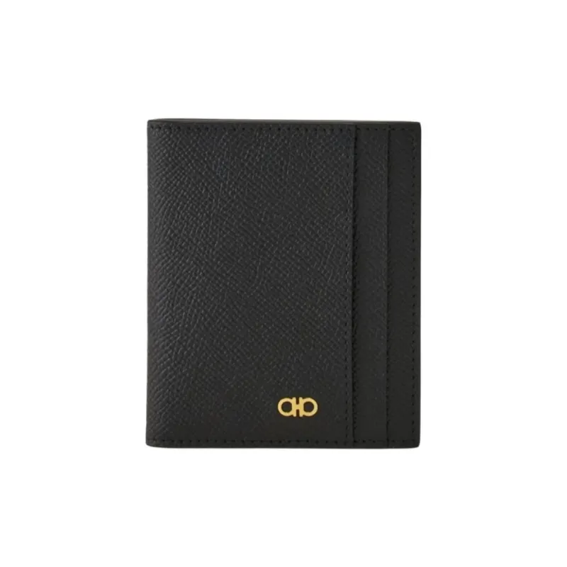 FERRAGAMO GANCINI Cow Leather Card Holder Men's Black-0