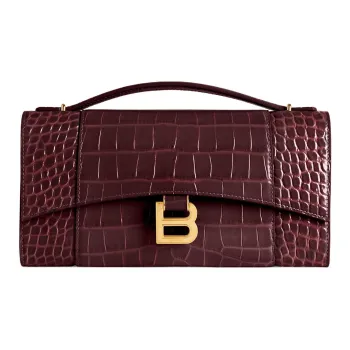 Balenciaga Hourglass Cow Leather Handheld One Shoulder Handbag Women's Dark Burgundy