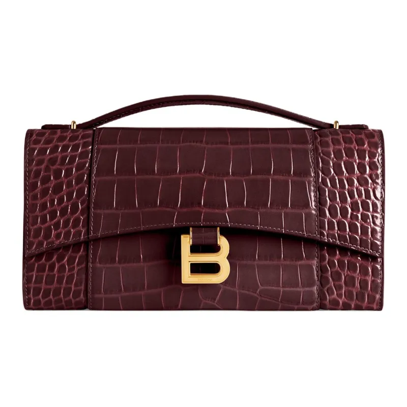 Balenciaga Hourglass Cow Leather Handheld One Shoulder Handbag Women's Dark Burgundy-0