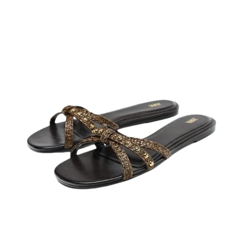 ZARA PU Polyurethane Abrasion Resistant Slide Slippers Women's Black-1