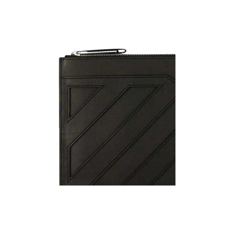 OFF-WHITE Leather Wallet Card Holder Clutch Men's Black-3