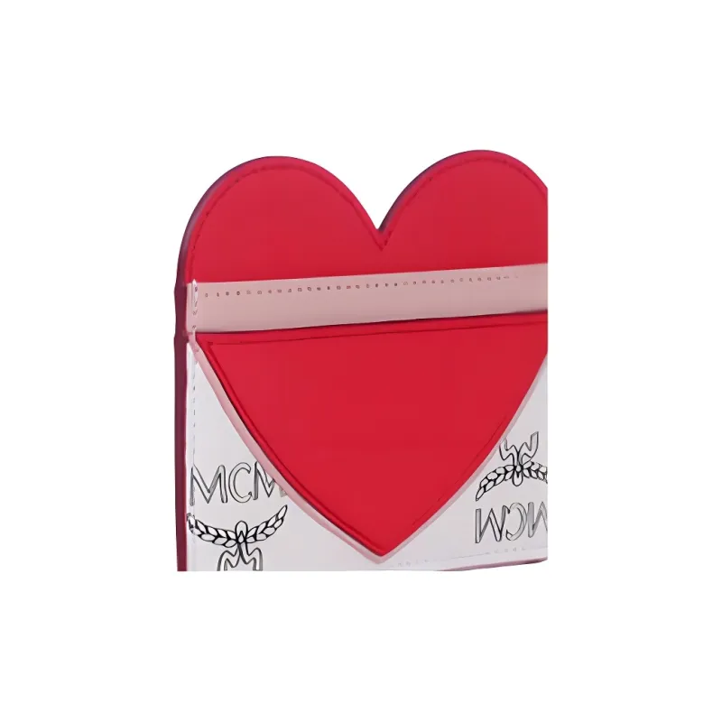 MCM Visetos Leather Card Holder Women's Red Pink-2