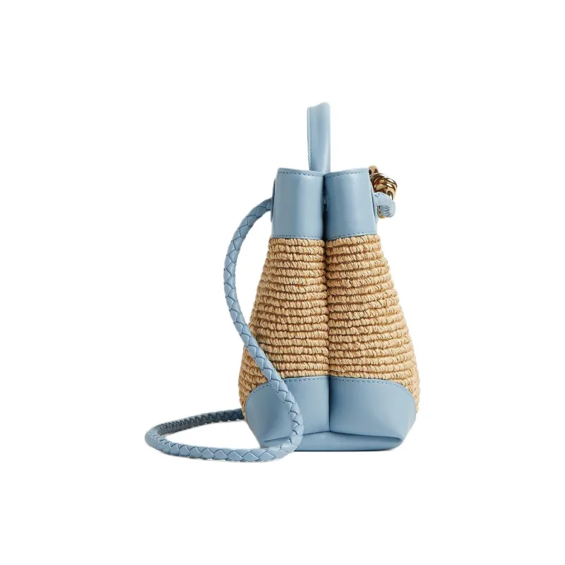 Bottega Veneta Andiamo Series Straw Woven Handbag Trumpets Women's Ice & Natural-1
