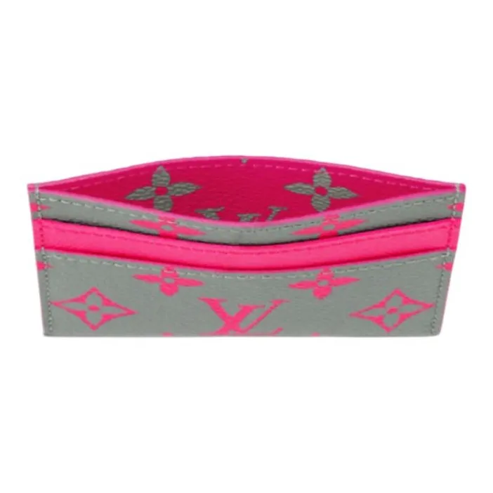 LOUIS VUITTON Color Block Design Card Holder Men's Gray & Pink-3