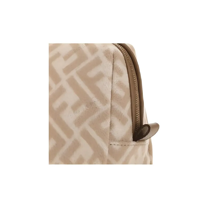 FENDI Wool Bonded Leather Makeup Bag Toiletry Bag Clutch Wallet Women's Light Brown-2