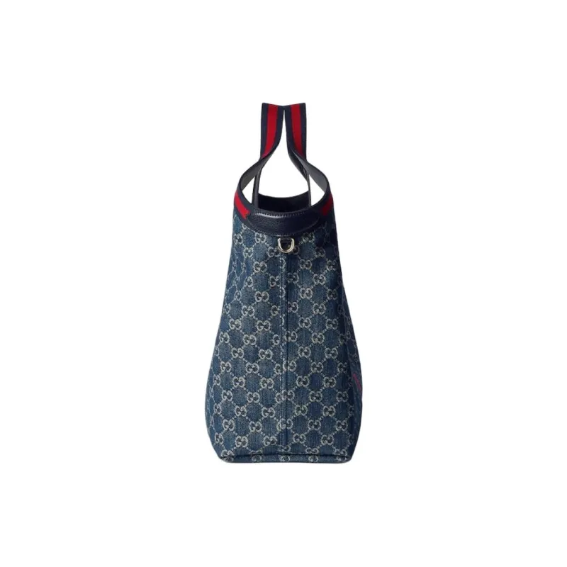 GUCCI Denim Tote Bag, Shopping Bag, Handbag Tubas Women's Blue-2
