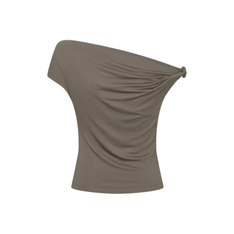 URBAN REVIVO T Shirts Women's Light Gray Brown-2