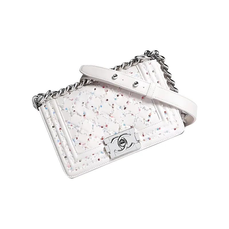 CHANEL Leboy Lambskin Flap Bag, Chain Bag, Crossbody Bag, Shoulder Bag Trumpets Women's White-3