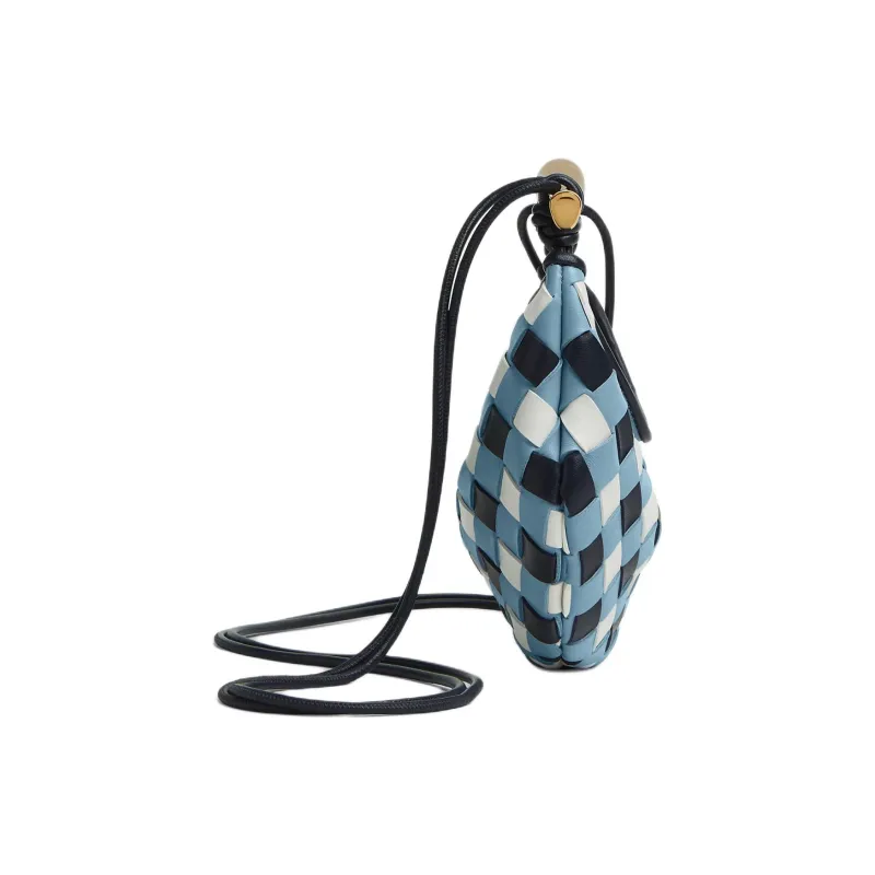 Bottega Veneta Lambskin Shoulder Bag, Crossbody Bag, Handbag Women's Blue & White-1