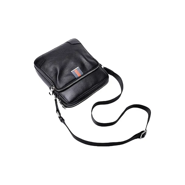 PESASRIE Top Grain Cow Leather Crossbody Bag, Shoulder Bag Men's Black-3