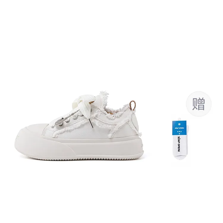 SOAP OPERA Anti Slip And Wear Resistant Height Increasing Low Top Skateboard Shoes 5cm Unisex White-0