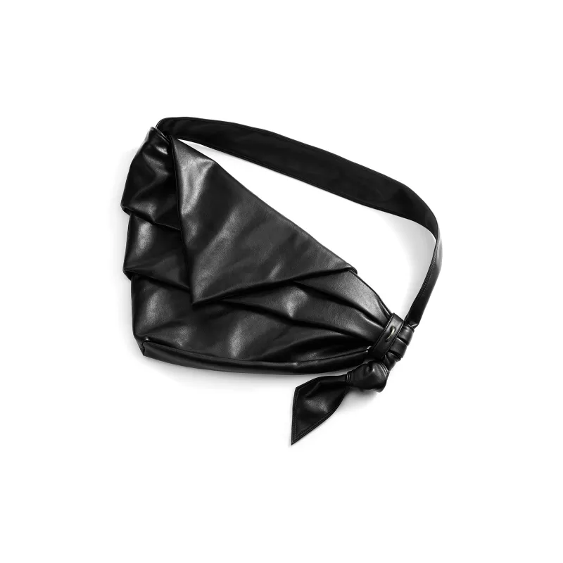Yawei Kuroda PU Puncture Resilience Crossbody Bag Tubas Unisex Black-3