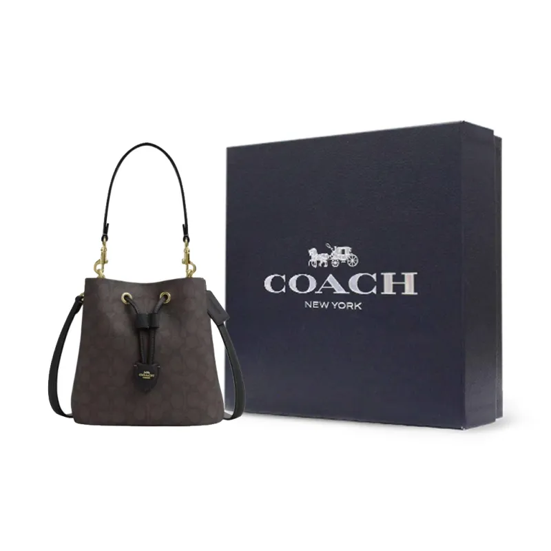 COACH Rowan Leather Handbag Trumpets Women's Coffee-5