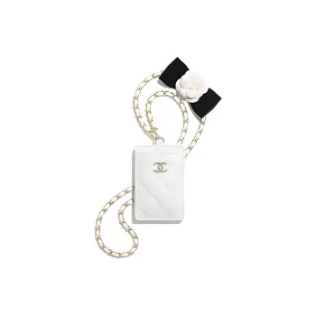 CHANEL Lambskin Necklace Pouch Card Holder Women's White