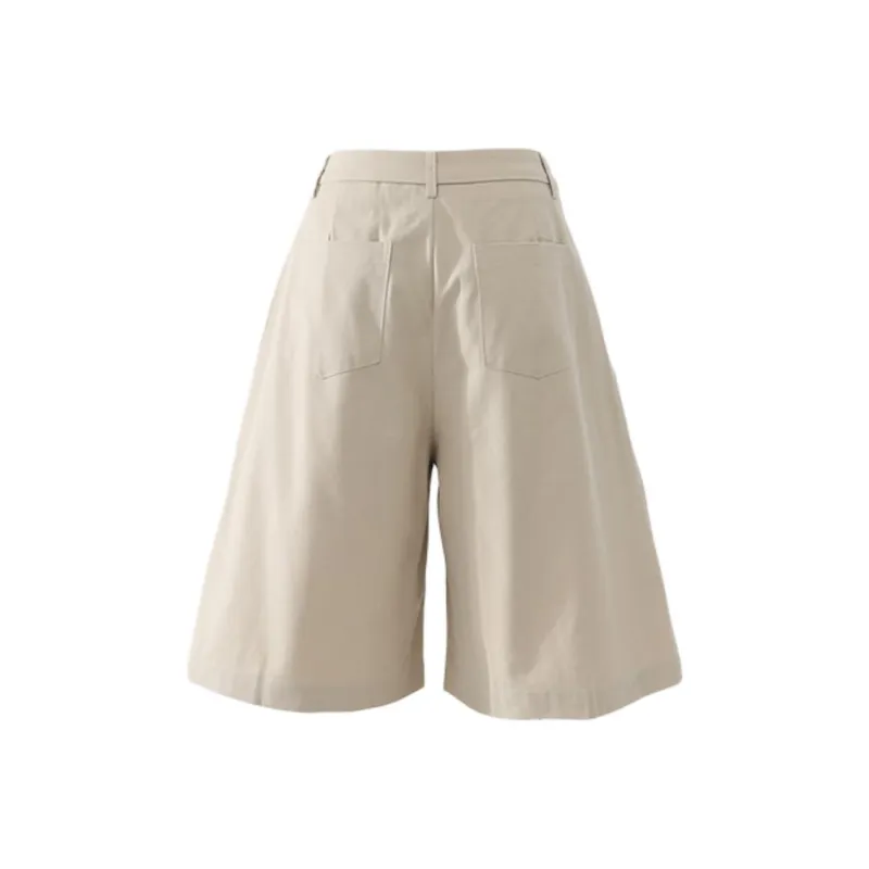 Wen Shan Denim Shorts Women's Khaki Knee Length Pants-1