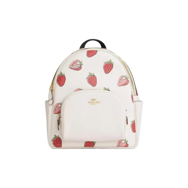 COACH Court Coated Canvas Backpack Women's White & Pink-0