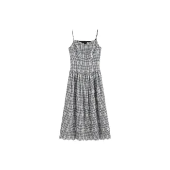 FANSILANEN Slip Dresses Women's Black White Plaid