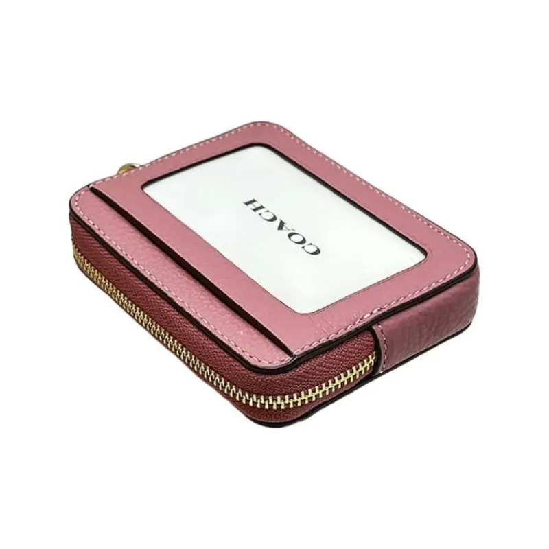 COACH Pebbled Leather Card Holder Women's Real Pink-4