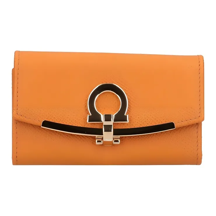 FERRAGAMO Cow Leather Key Pouch Clutch Wallet Women's Yellow-0