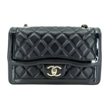 CHANEL Lambskin Shoulder Bag Mini Women's Gold & Black
