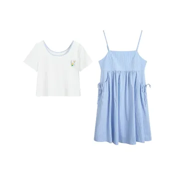 ZIHAN Skirt Set Women's Blue White Stripes