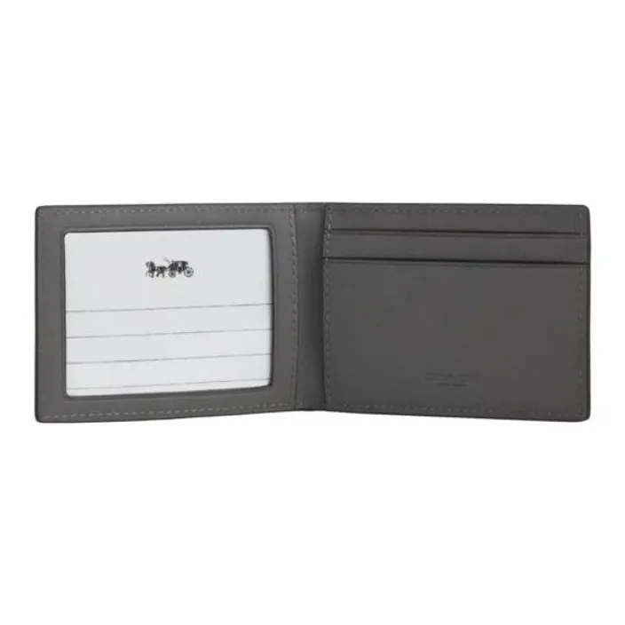COACH Compact Calfskin Wallet Mini Men's Charcoal Gray-2