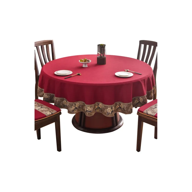LUOYIJIA Fabric Ambient New Chinese Style Waterproof No Wash Fabric Large Round Dining Table For Home Use-12