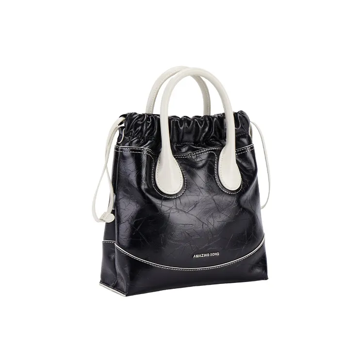 AMAZING SONG Stray Bag Series Cow Leather Hobo Bag Handbag Women's Black Panda/Color Block Moonlight Silver-2