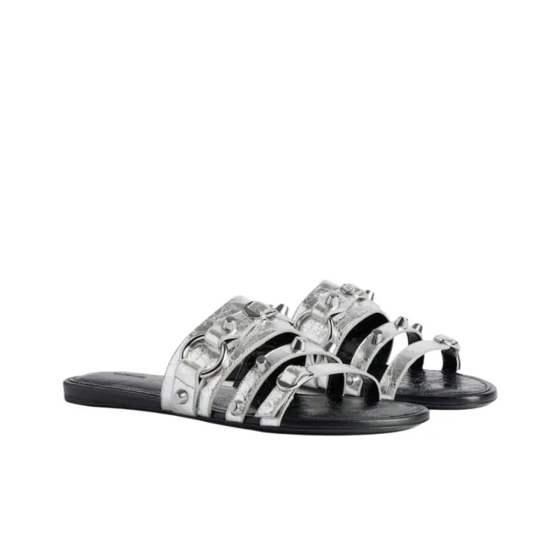 Balenciaga Slide Slippers Women's Silver-2
