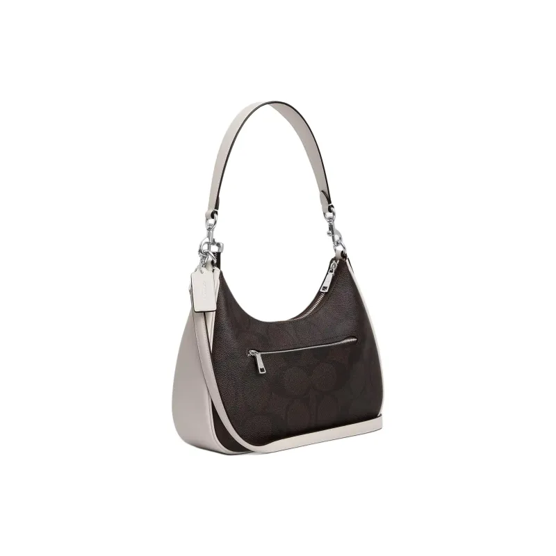 COACH Teri Coated Canvas Hobo Crossbody Bag, Shoulder Bag Tubas Women's Walnut & Chalk-1