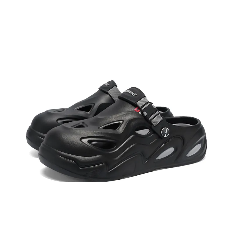DEERWAY One Strap Sandals 5cm Men's Black Gray-3