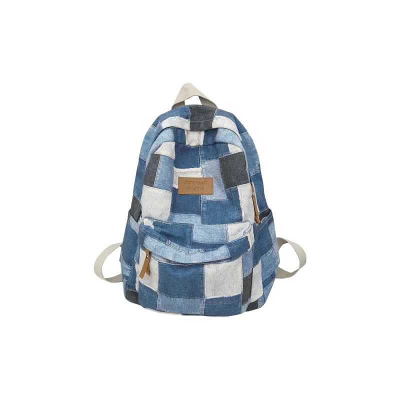 BUBM Denim Backpack Unisex Black/Blue/Brown-6