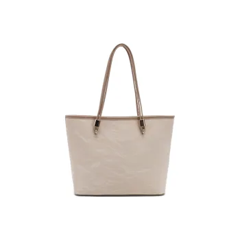 COMELY Synthetic Leather Tote Bag, Shopping Bag, Handbag, Shoulder Bag Women's Ecru
