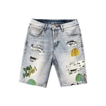 Samtony Denim Shorts Unisex Pumpkin Graffiti