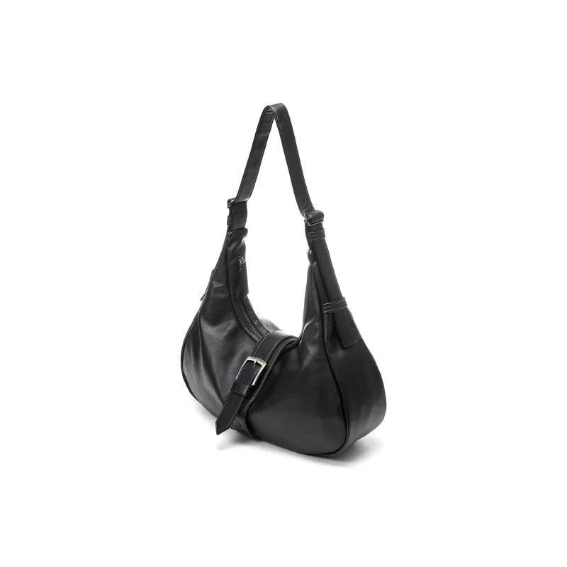 Yawei Kuroda PU 「Bound Curved」 Crescent Bag Handbag, Shoulder Bag, Crossbody Bag Tubas Unisex Black-0