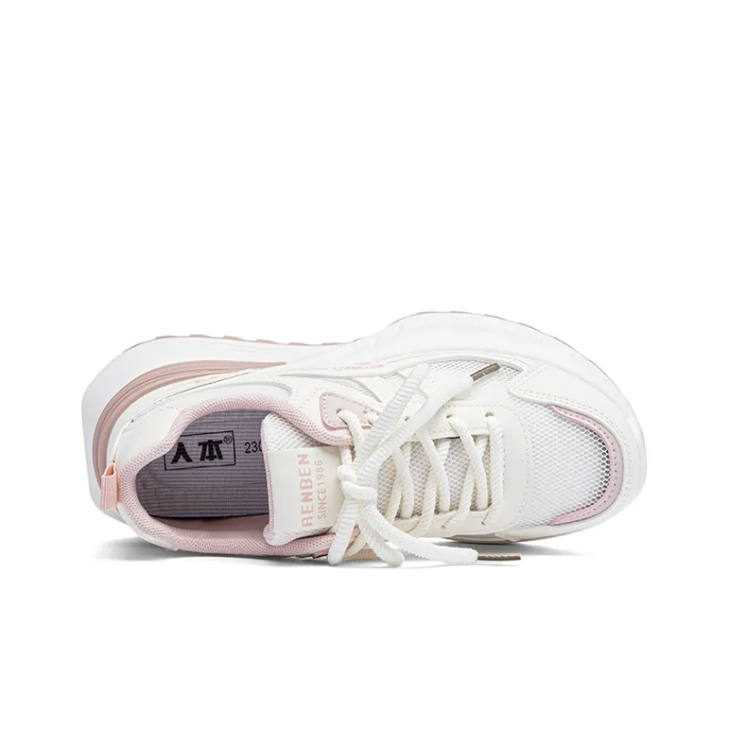 RENBEN Shock Absorbers Slip Resistant Breathable Low Top Casual Shoes Women's Pink White-2