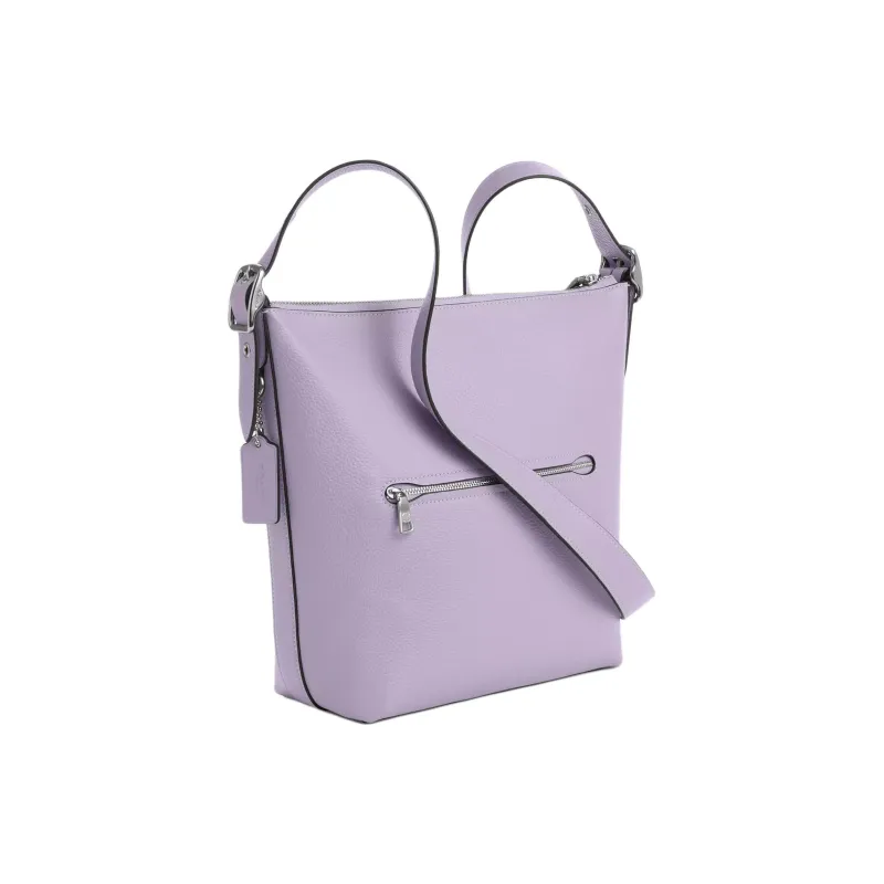 COACH Duffle Leather Shoulder Bag Medium Size Women's Silver & Light Purple-1