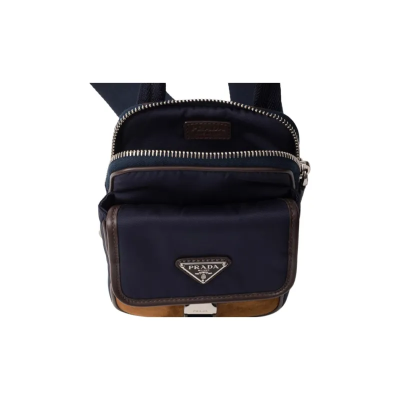 PRADA Nylon Cell Phone Pouch Regular Men's Blue & Coffee-1
