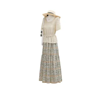 Cypress House Skirt Set Women's Apricot+Brown Green Floral