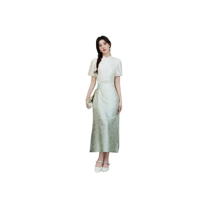Mm Short Sleeved Dresses Women's White Green Gradient-0