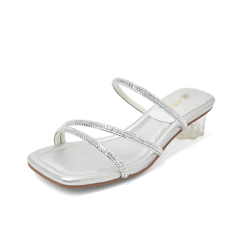 COMELY Slide Slippers Women's Black, Silver-6